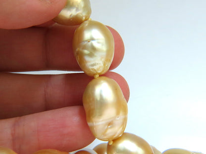 18KT 14.5M NATURAL SOUTH SEA YELLOW PEARLS NECKLACE 2.00CT DIAMOND CLASP *v