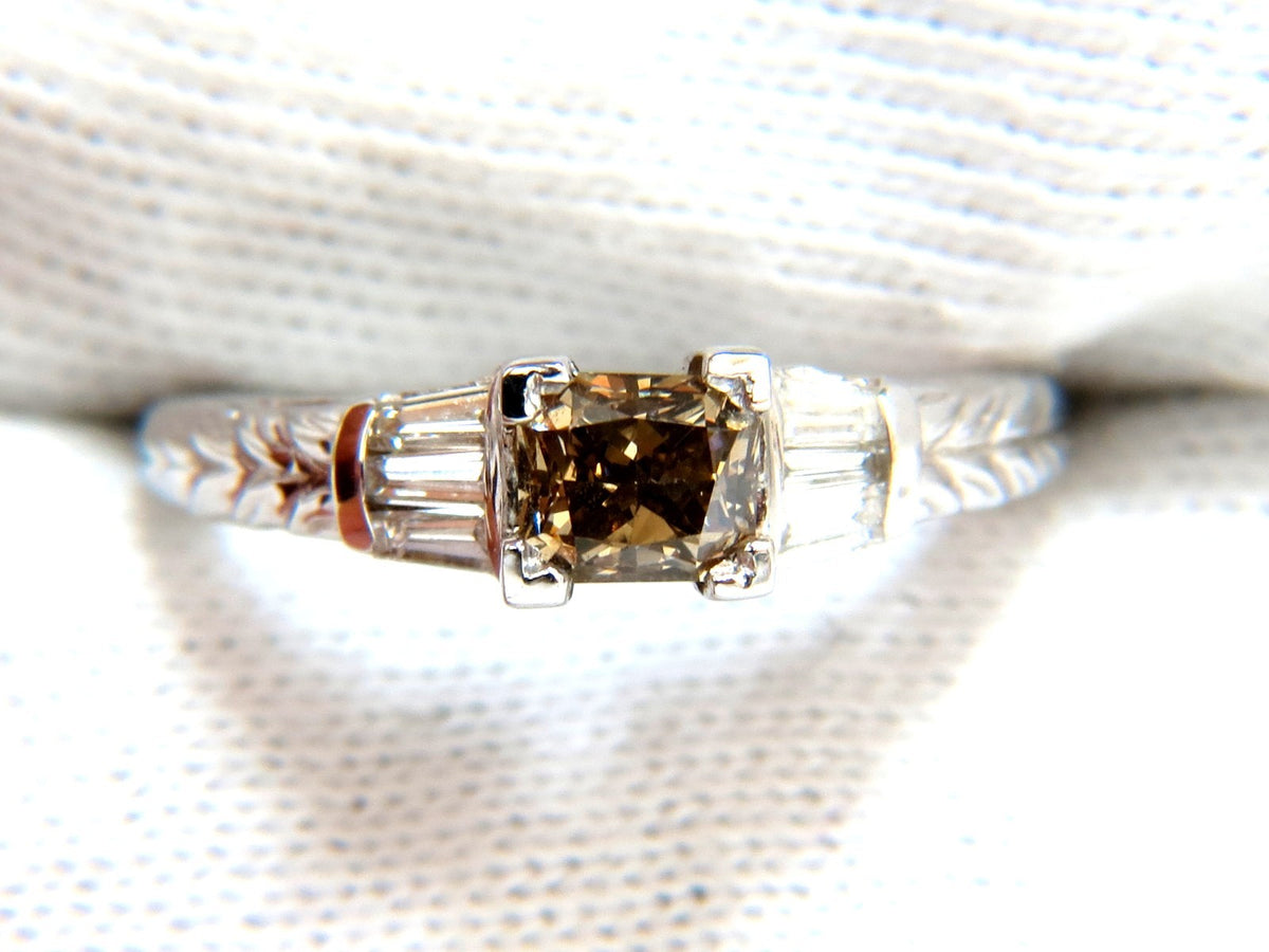 1.29ct. NATURAL FANCY BROWN DIAMOND RING 14KT GOLD EDWARDIAN GILT SCALING *v