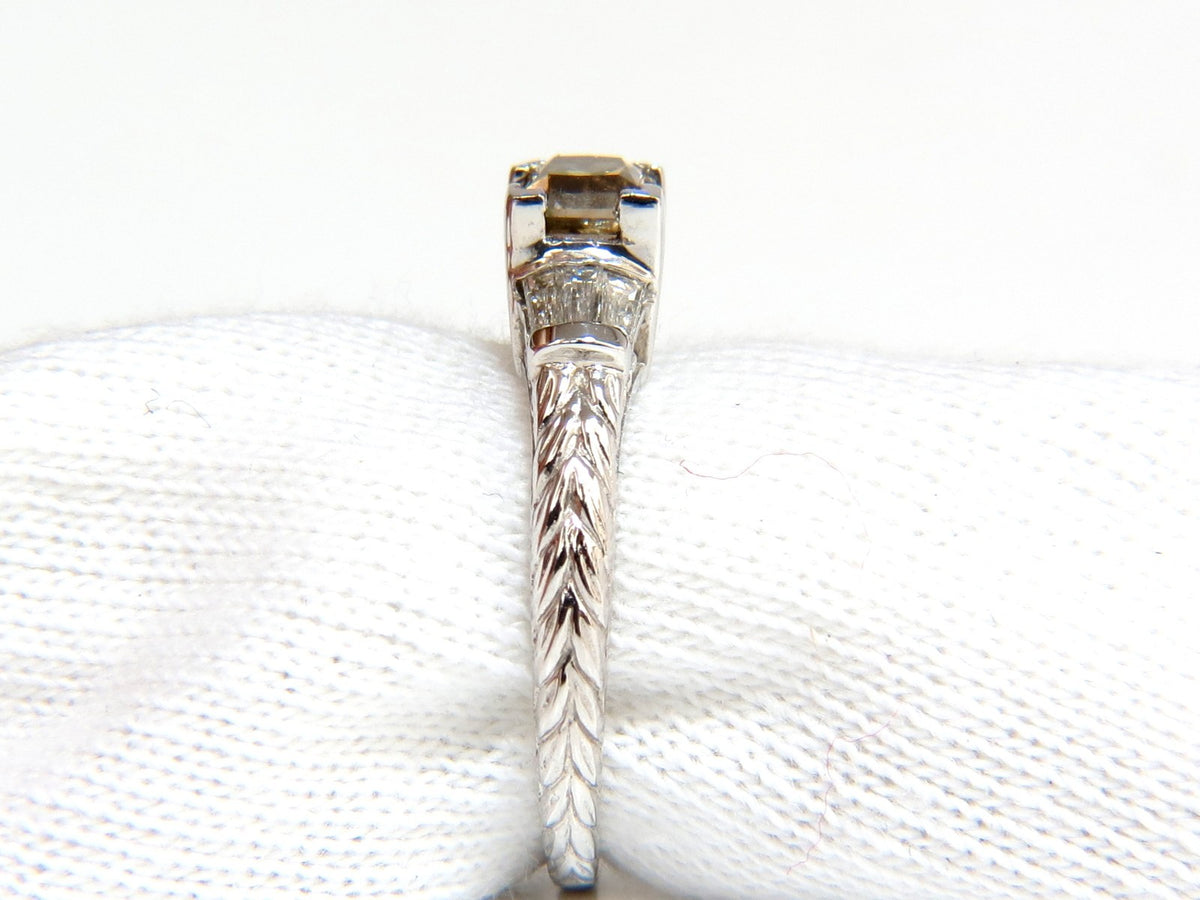 1.29ct. NATURAL FANCY BROWN DIAMOND RING 14KT GOLD EDWARDIAN GILT SCALING *v