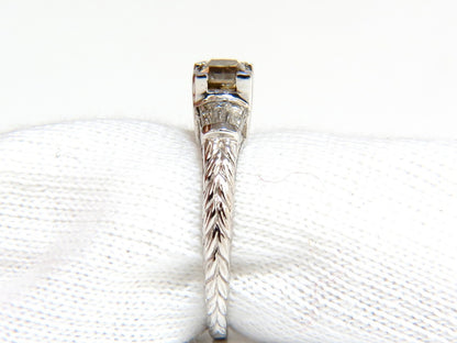 1.29ct. NATURAL FANCY BROWN DIAMOND RING 14KT GOLD EDWARDIAN GILT SCALING *v