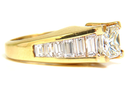 2.90CT 18KT NATURAL PRINCESS BAGUETTES DIAMONDS RING MODERN DECO *v