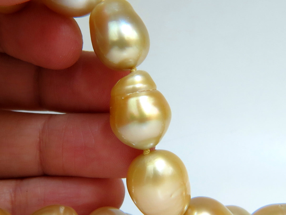 18KT 14.5M NATURAL SOUTH SEA YELLOW PEARLS NECKLACE 2.00CT DIAMOND CLASP *v
