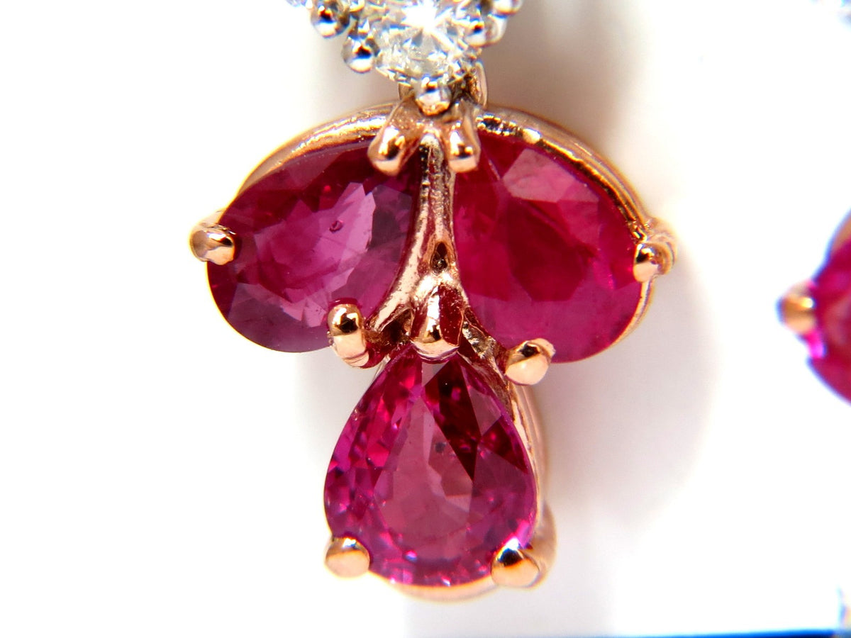 5.94CT NATURAL RED NO HEAT RUBY DIAMOND DANGLE EARRINGS 14KT *v