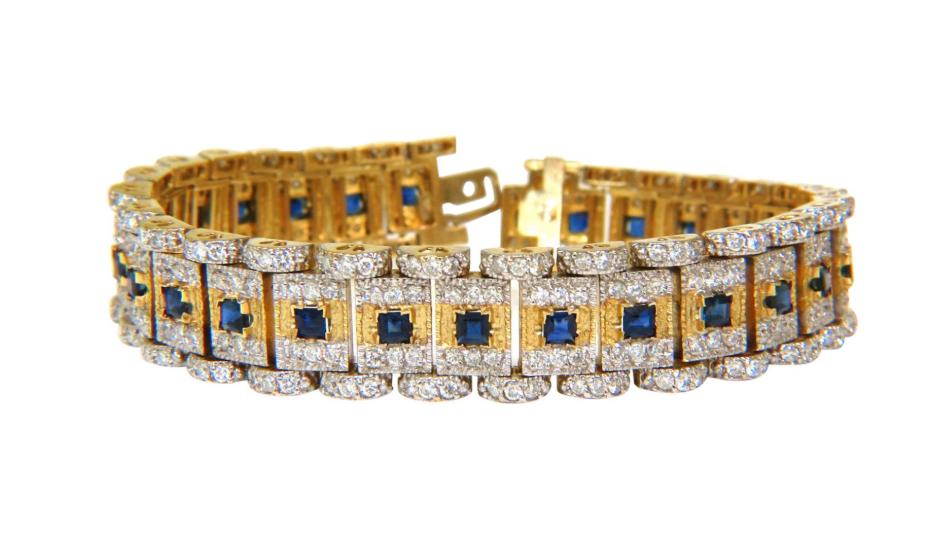 10.00 Carat Natural Sapphire Diamond Bracelet Edwardian Deco 14kt 44117**