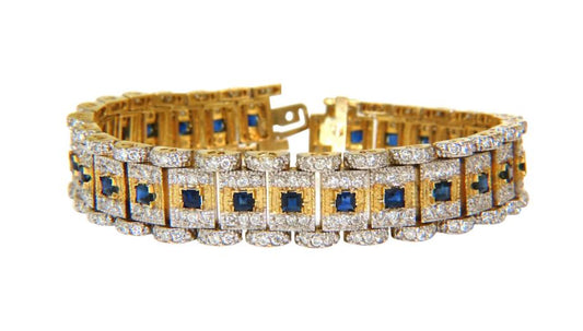10.00 Carat Natural Sapphire Diamond Bracelet Edwardian Deco 14kt 44117**