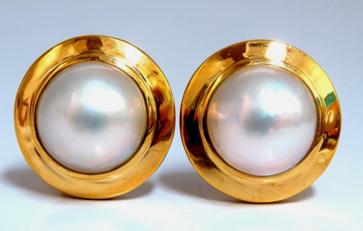 12mm Mabe Pearls Earrings 18kt Gold 15447 *v