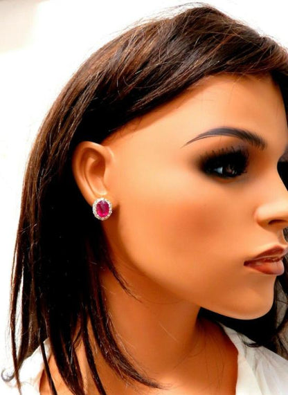 9ct Lab Ruby Diamond Clip Earrings Halo 14kt Gold 14112**