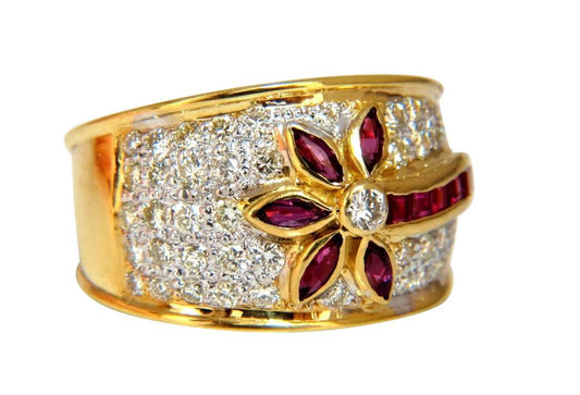 1.50 Carat Natural Ruby Diamonds Ring Flower 18 Karat 41004**