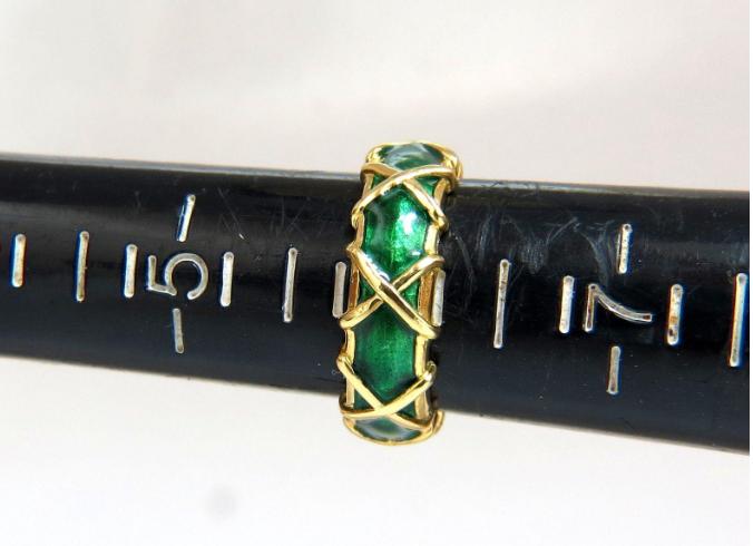 Vintage 18 Karat Gold Eternity X Green Enamel Ring 45441**