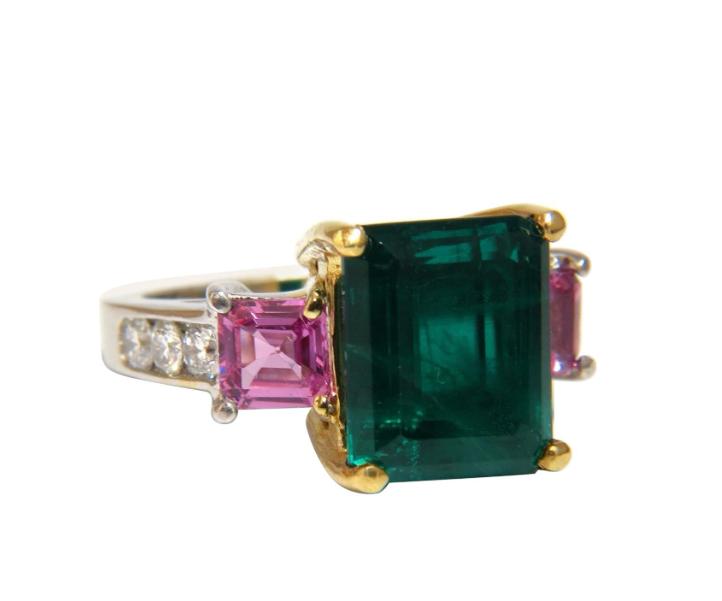 GIA Certified 8.73 Carat Lab Emerald Pink Sapphire Diamonds Ring 14kt 41100*