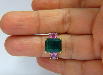 GIA Certified 8.73 Carat Lab Emerald Pink Sapphire Diamonds Ring 14kt 41100*