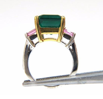 GIA Certified 8.73 Carat Lab Emerald Pink Sapphire Diamonds Ring 14kt 41100*