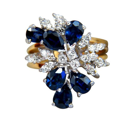 3.50 Carat Natural Sapphire Diamonds Cocktail Ring 14 Karat 48874**