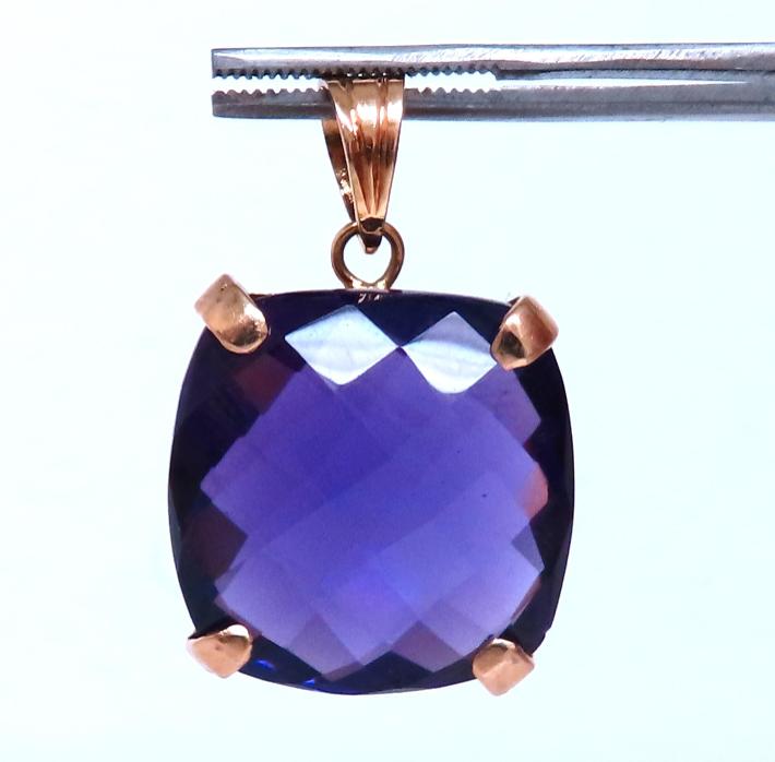 18.50ct Rose Cut Cushion Natural Amethyst Pendant 14kt Gold 44944**