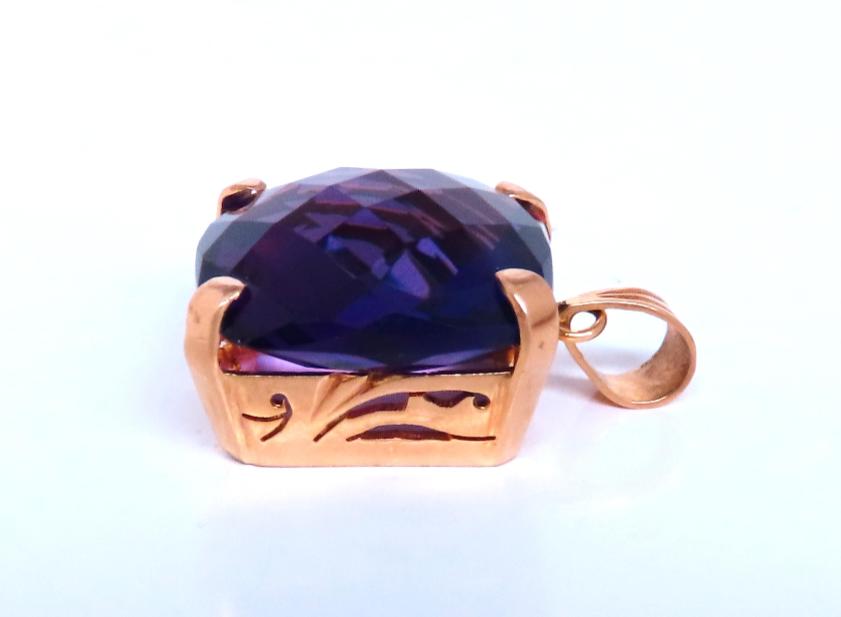 18.50ct Rose Cut Cushion Natural Amethyst Pendant 14kt Gold 44944**