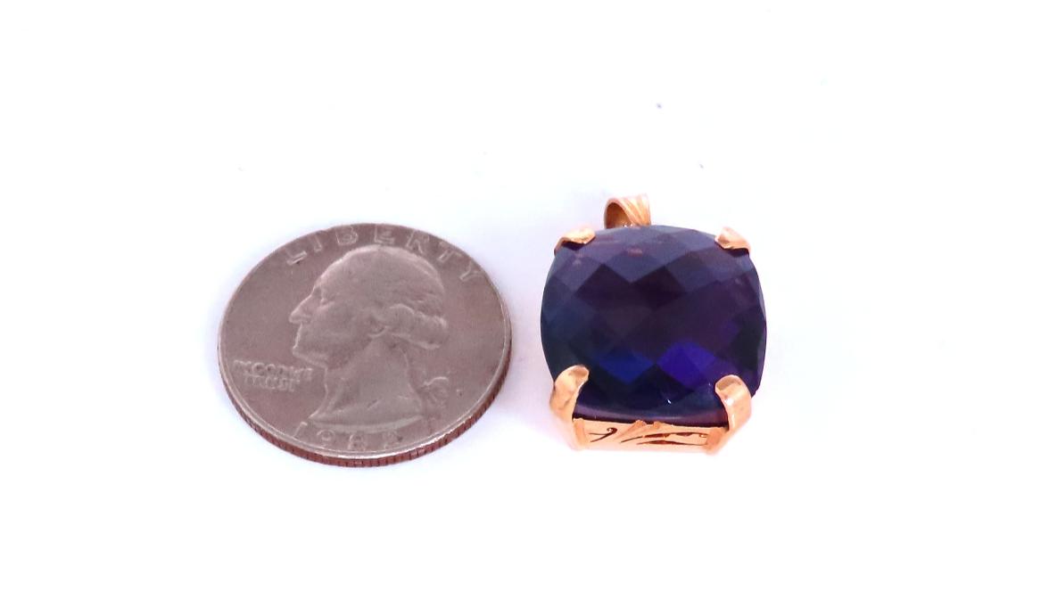 18.50ct Rose Cut Cushion Natural Amethyst Pendant 14kt Gold 44944**