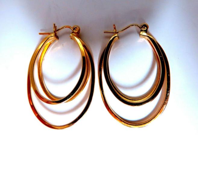 14Kt Gold Hoop Earrings Elongated Three Tier 41445 *v