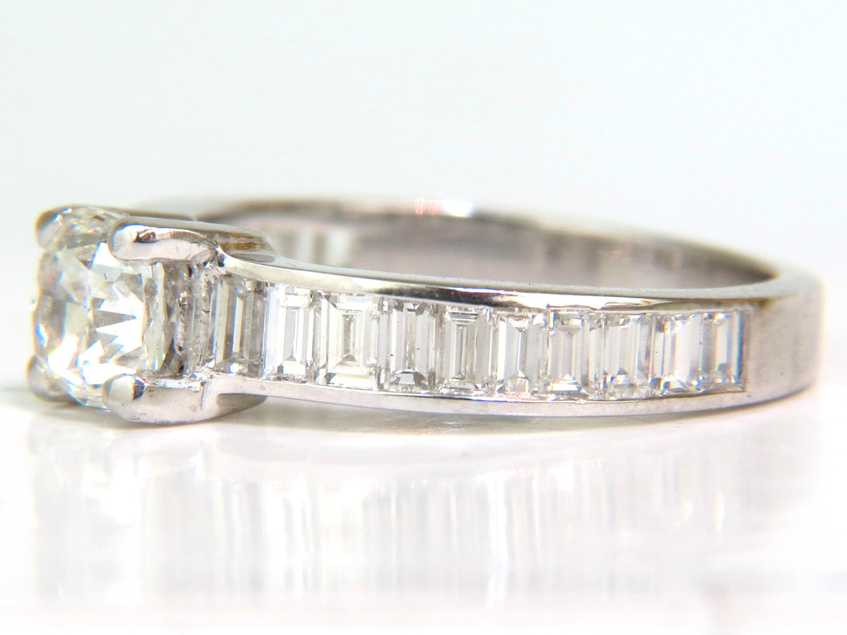 GIA 2.41CT F/VS CUSHION BRILLIANT NATURAL DIAMOND BAGUETTE PLATINUM RING *v