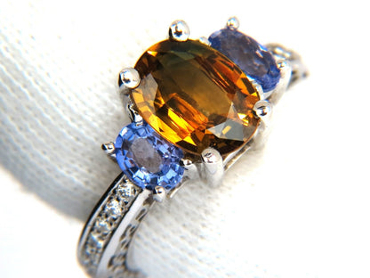 3.68CT NATURAL FANCY VIVID YELLOW BROWN SAPPHIRE TANZANITE DIAMONDS RING 14KT *v