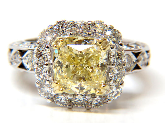 GIA CERTIFIED 5.52CT CUSHION NATURAL FANCY YELLOW DIAMOND CLUSTER RING VVS1 *v