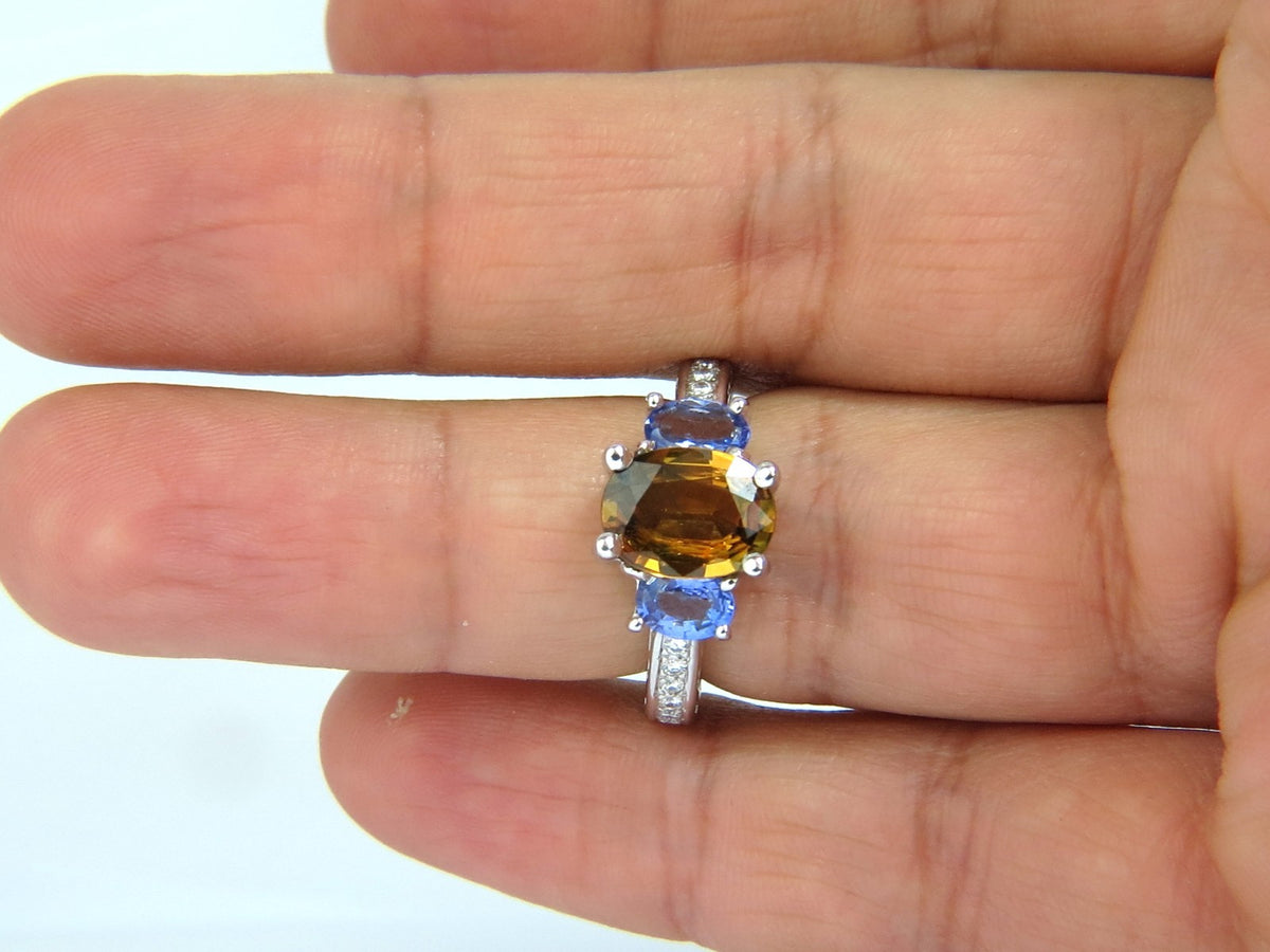 3.68CT NATURAL FANCY VIVID YELLOW BROWN SAPPHIRE TANZANITE DIAMONDS RING 14KT *v