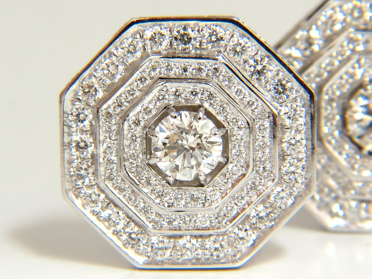 4.00CT BEAD SET ARCHITECTURAL OCTAGONAL STEP DIAMONDS CLIP EARRINGS 18KT *v