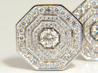 4.00CT BEAD SET ARCHITECTURAL OCTAGONAL STEP DIAMONDS CLIP EARRINGS 18KT *v