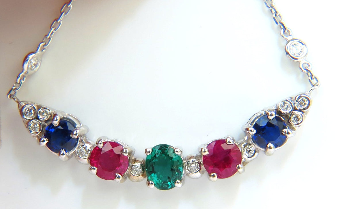 3.60CT NATURAL RUBY EMERALD SAPPHIRE DIAMONDS NECKLACE F/VS ARCH & BY YARD *v