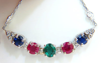 3.60CT NATURAL RUBY EMERALD SAPPHIRE DIAMONDS NECKLACE F/VS ARCH & BY YARD *v