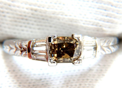 1.29ct. NATURAL FANCY BROWN DIAMOND RING 14KT GOLD EDWARDIAN GILT SCALING *v