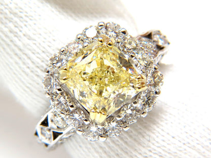 GIA CERTIFIED 5.52CT CUSHION NATURAL FANCY YELLOW DIAMOND CLUSTER RING VVS1 *v