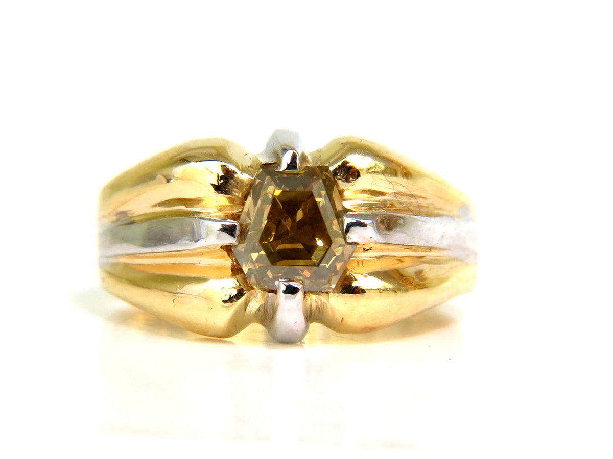 GIA CERTIFIED NATURAL FANCY GREEN YELLOW BROWN 1.00CT DIAMOND RING 18KT *v