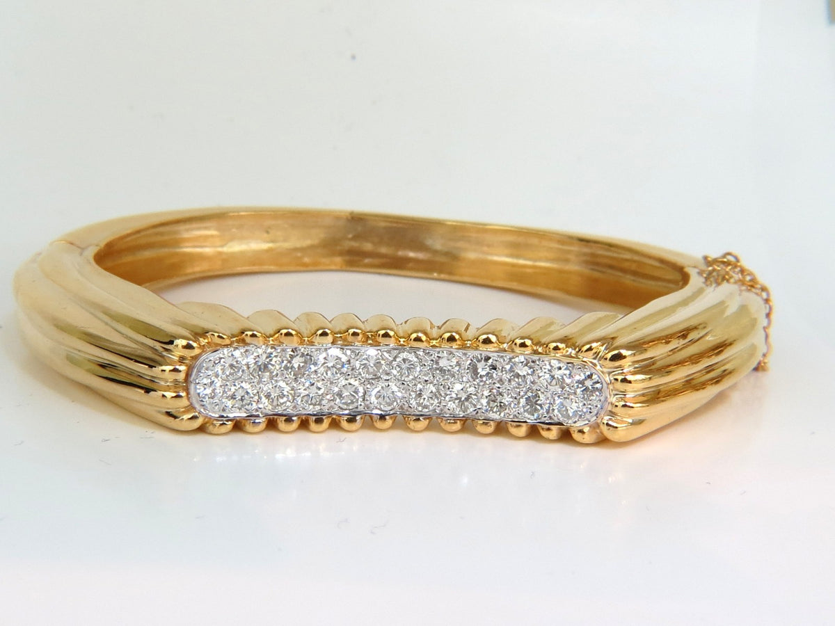 2.30CT INVERTED ARCH GRILLED WAVE RETRO 14KT DIAMONDS BANGLE BRACELET *v