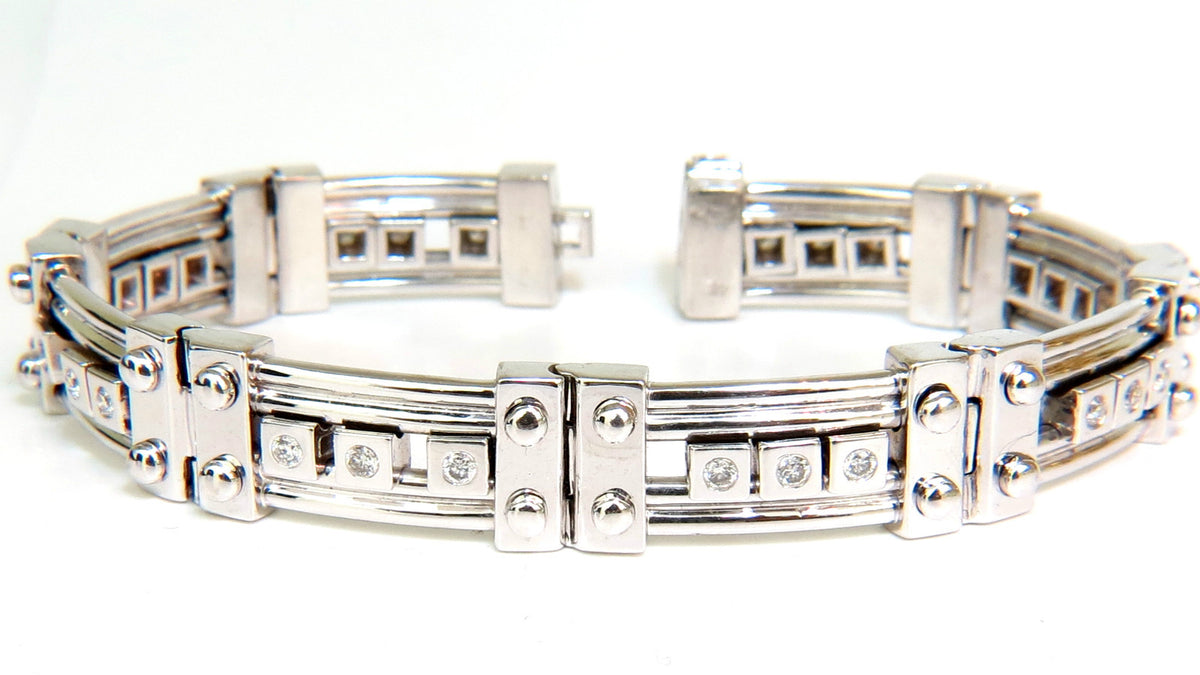 Mens Studded Gothic Deco Sliding Diamonds Box Bead Deco Channel Bracelet 14kt *v