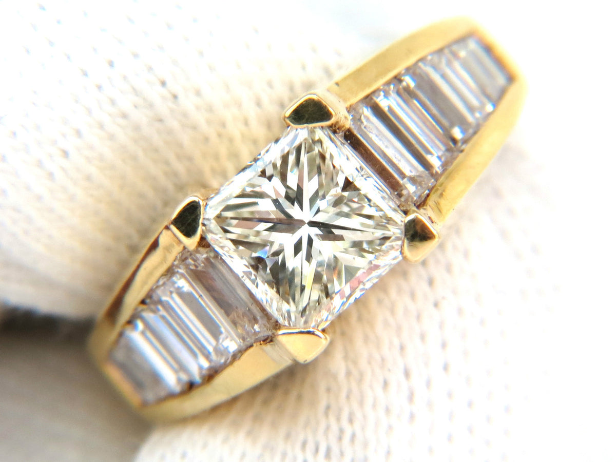 2.90CT 18KT NATURAL PRINCESS BAGUETTES DIAMONDS RING MODERN DECO *v