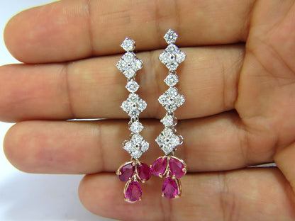 5.94CT NATURAL RED NO HEAT RUBY DIAMOND DANGLE EARRINGS 14KT *v