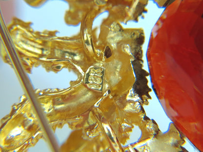 GIA CERTIFED 32.22CT NATURAL SPESSARTITE GARNET 3D ROUGH NUGGET PIN 18kt *v