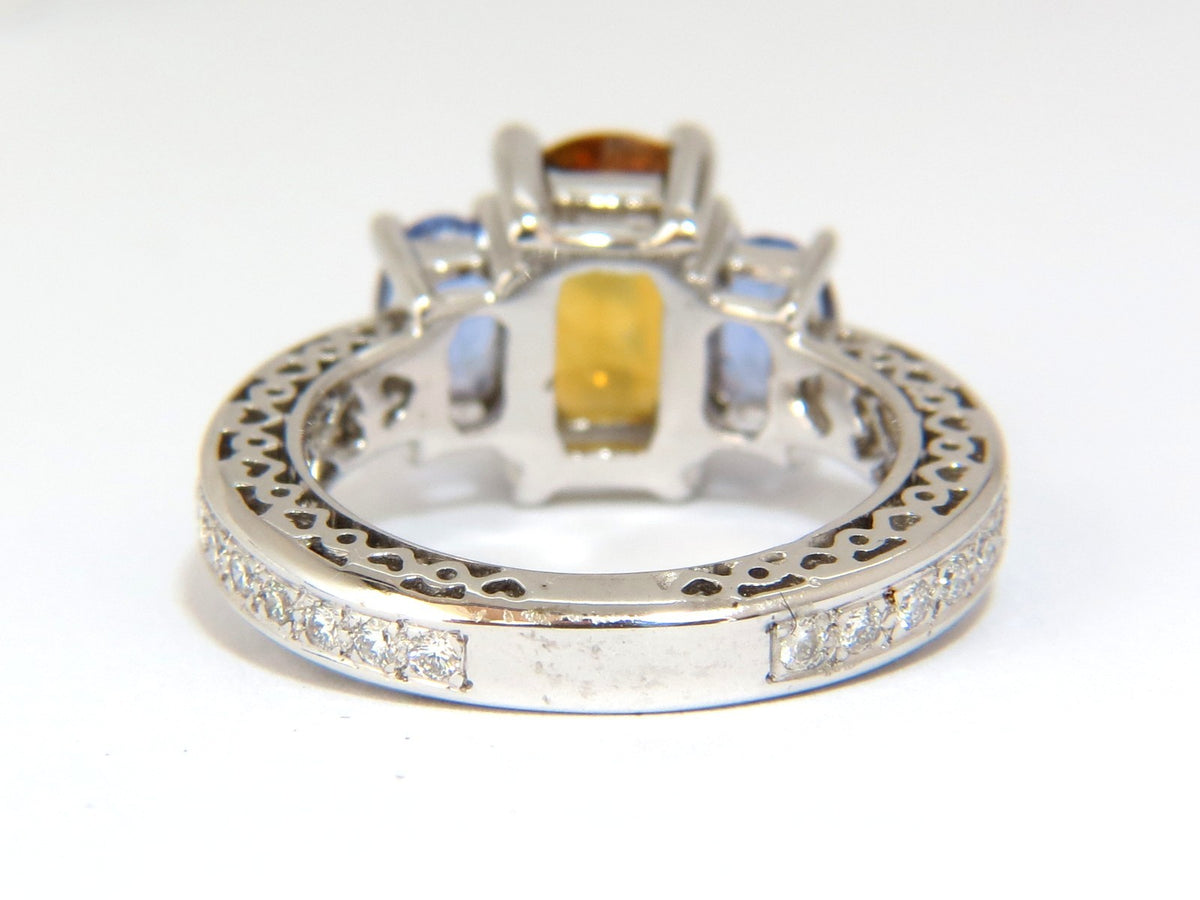 3.68CT NATURAL FANCY VIVID YELLOW BROWN SAPPHIRE TANZANITE DIAMONDS RING 14KT *v