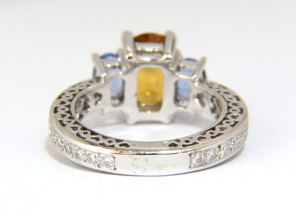 3.68CT NATURAL FANCY VIVID YELLOW BROWN SAPPHIRE TANZANITE DIAMONDS RING 14KT *v