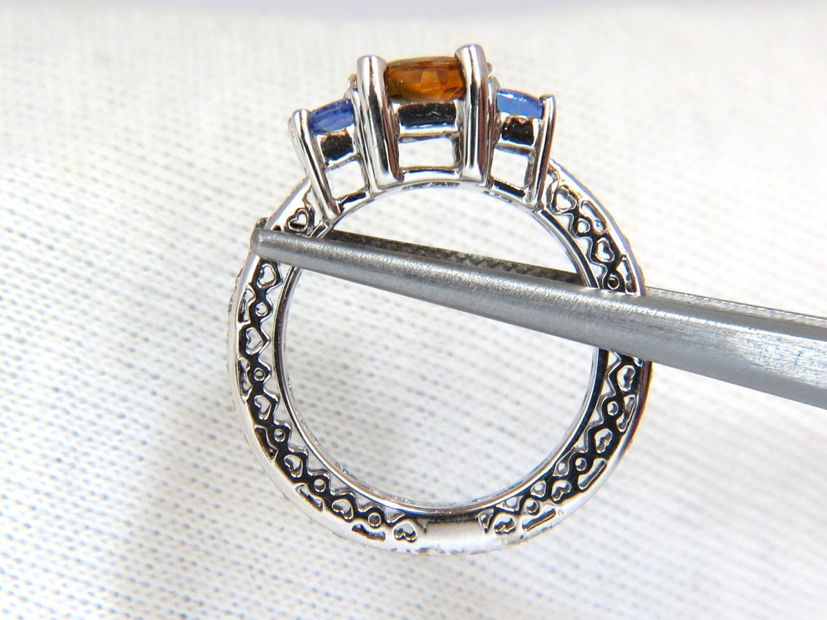 3.68CT NATURAL FANCY VIVID YELLOW BROWN SAPPHIRE TANZANITE DIAMONDS RING 14KT *v