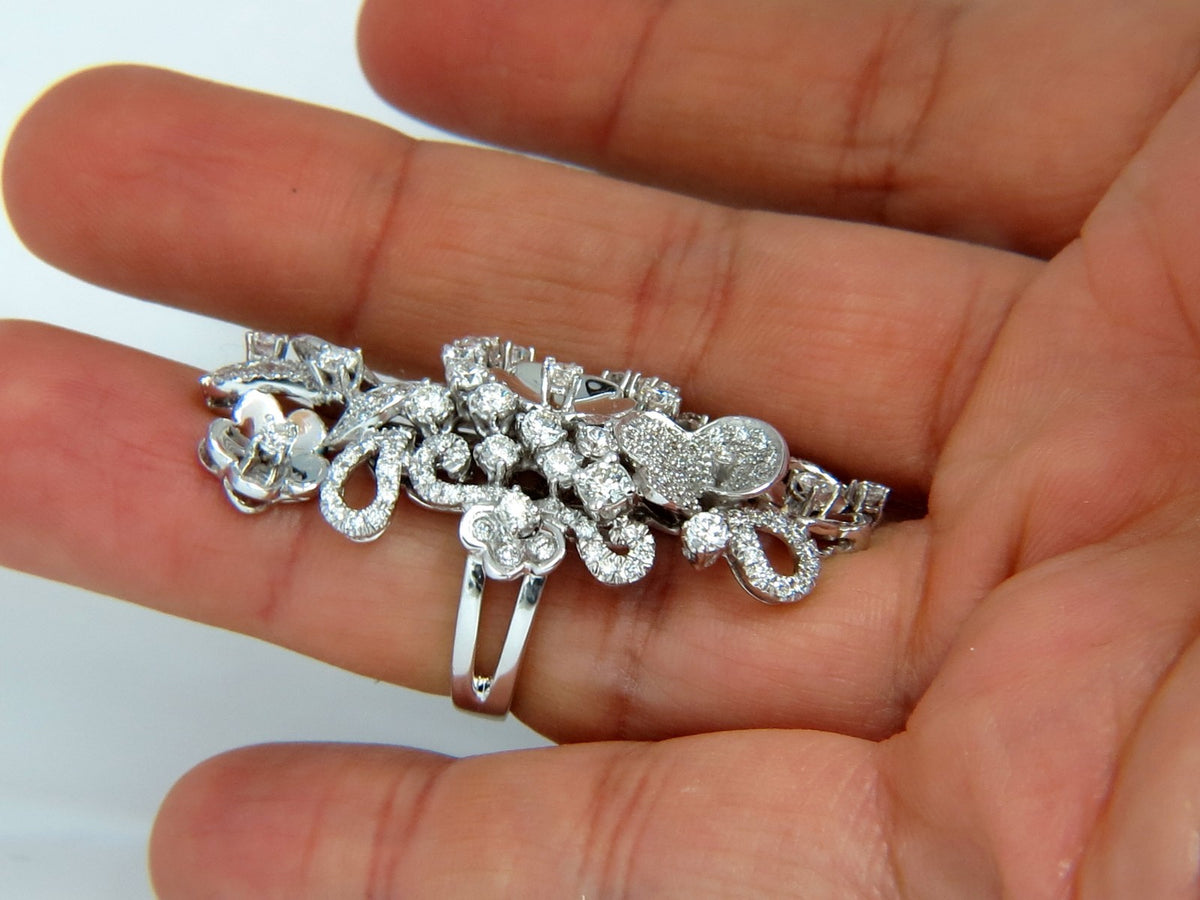 4.00CT NATURAL DIAMONDS FLORAL COCKTAIL VINE 3D DECO RING 18KT *v