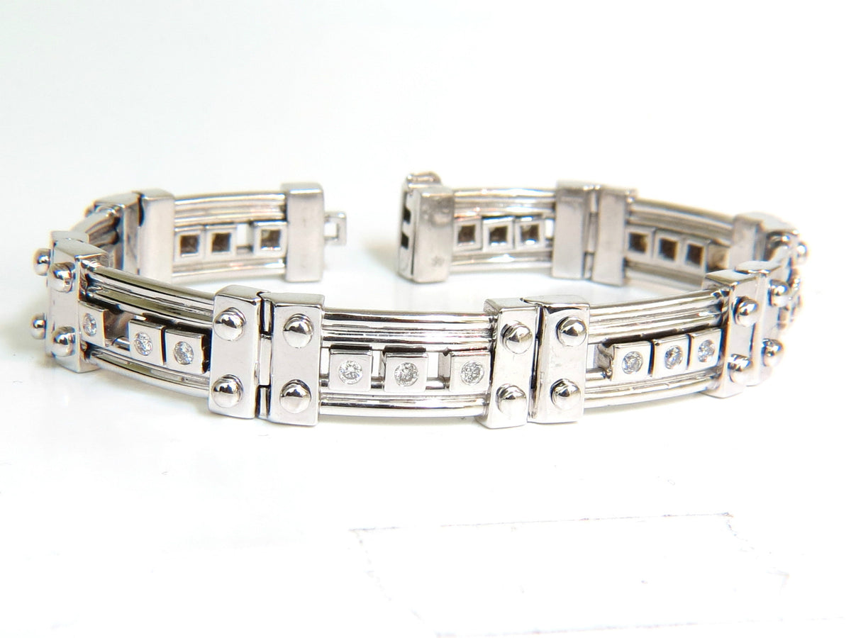 Mens Studded Gothic Deco Sliding Diamonds Box Bead Deco Channel Bracelet 14kt *v