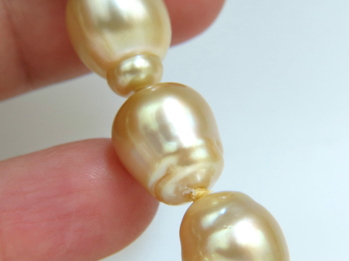 18KT 14.5M NATURAL SOUTH SEA YELLOW PEARLS NECKLACE 2.00CT DIAMOND CLASP *v