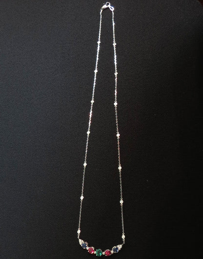 3.60CT NATURAL RUBY EMERALD SAPPHIRE DIAMONDS NECKLACE F/VS ARCH & BY YARD *v