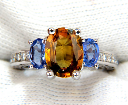 3.68CT NATURAL FANCY VIVID YELLOW BROWN SAPPHIRE TANZANITE DIAMONDS RING 14KT *v