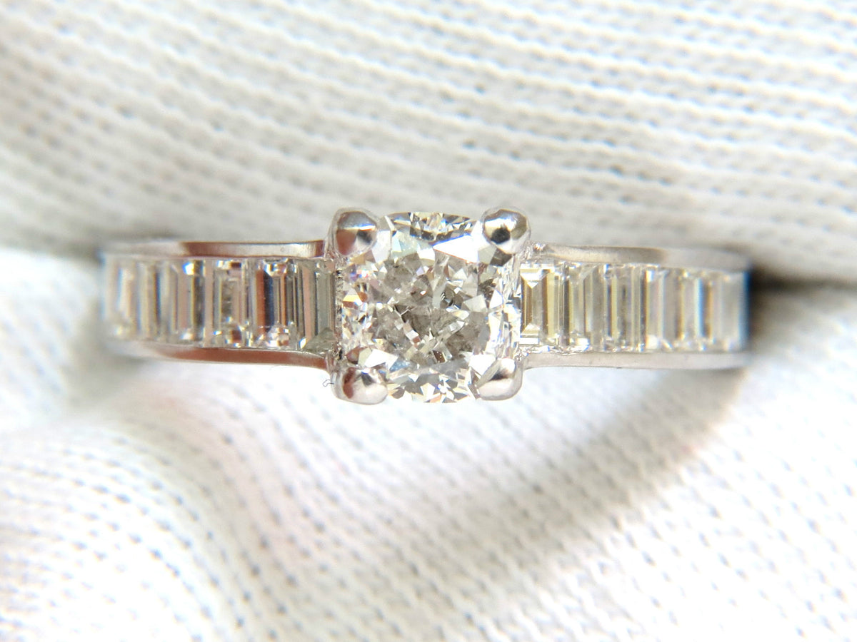 GIA 2.41CT F/VS CUSHION BRILLIANT NATURAL DIAMOND BAGUETTE PLATINUM RING *v