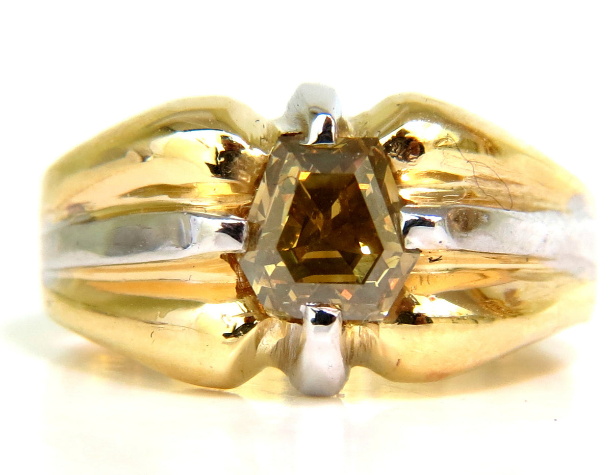 GIA CERTIFIED NATURAL FANCY GREEN YELLOW BROWN 1.00CT DIAMOND RING 18KT *v
