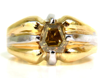 GIA CERTIFIED NATURAL FANCY GREEN YELLOW BROWN 1.00CT DIAMOND RING 18KT *v
