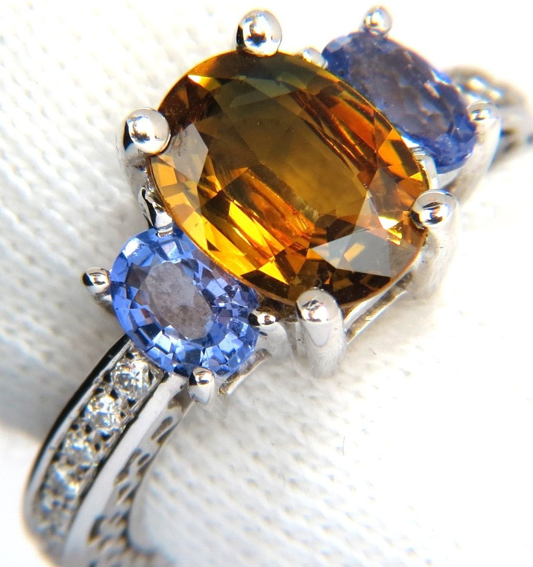 3.68CT NATURAL FANCY VIVID YELLOW BROWN SAPPHIRE TANZANITE DIAMONDS RING 14KT *v