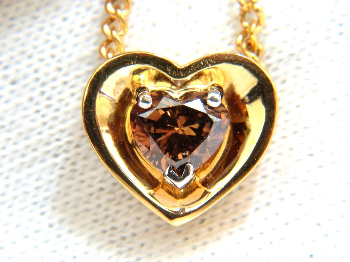 .78CT NATURAL PURE VIVID BROWN HEART CUT DIAMOND PENDANT 14KT NECKLACE *v